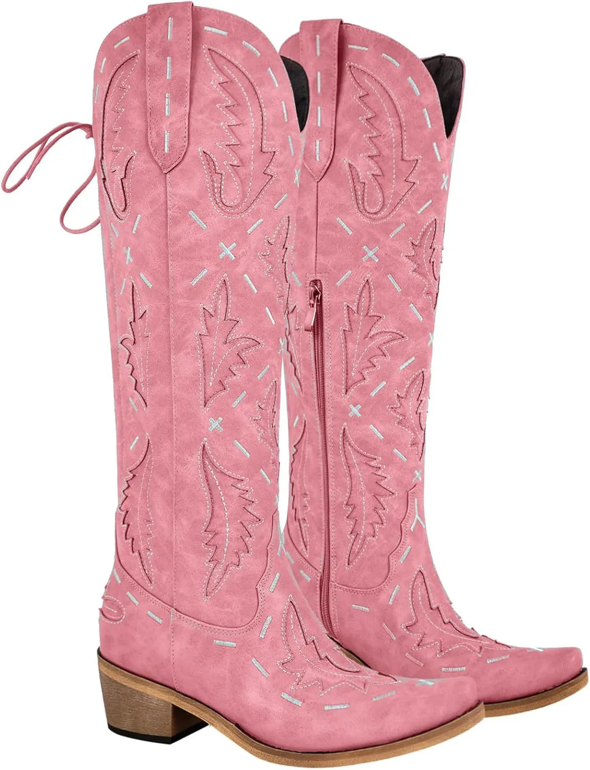 Yolkomo Cowboy Boots for Women Knee High Cowgirl Boots Lace Up