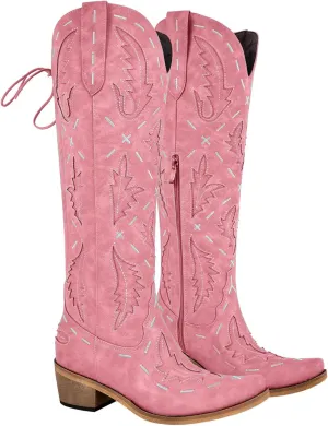 Yolkomo Cowboy Boots for Women Knee High Cowgirl Boots Lace Up