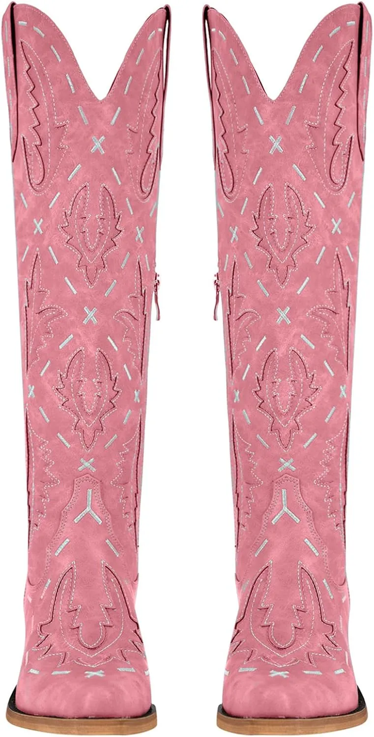 Yolkomo Cowboy Boots for Women Knee High Cowgirl Boots Lace Up