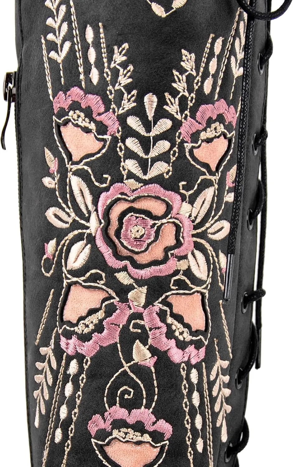 Yolkomo Cowboy Boots for Women Wide Calf Embroidered Western Cowgirl Boots Pointed Toe Over-The-Knee High Lace-Up Boots