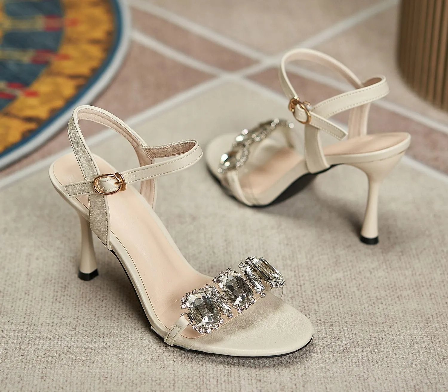 YooPrettyz Women Crystals Open Toe Heels Sandals Dress Pumps Shoes Clear Strap Evening High Heels