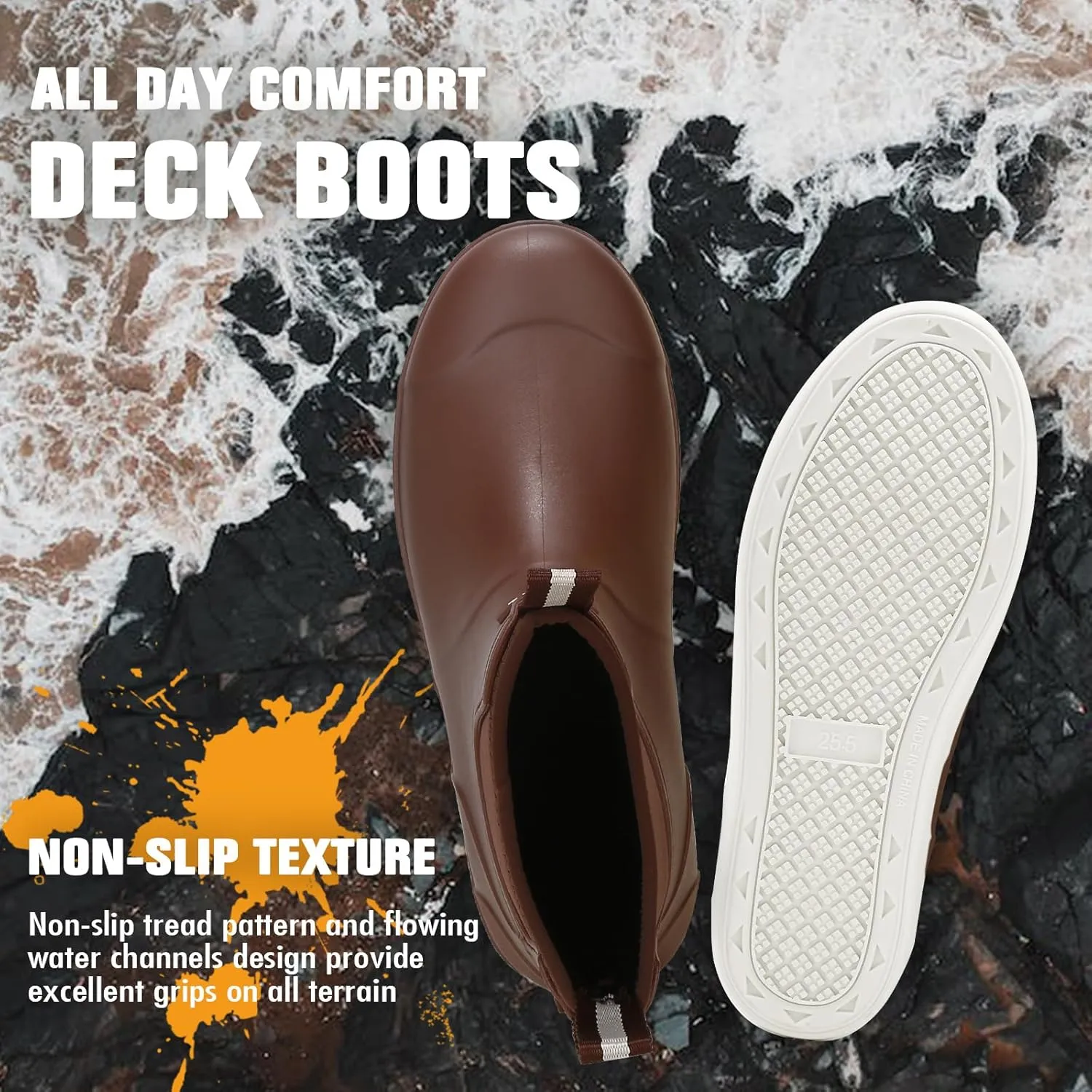 YUHITYGZGS Men's Deck Boots, Waterproof Rubber Boots for Men, High Grip Neoprene Saltwater Boating Ankle Rain Boots, High-Performance Non-Slip Fishing Shoes for Farming Garden Work Outdoor