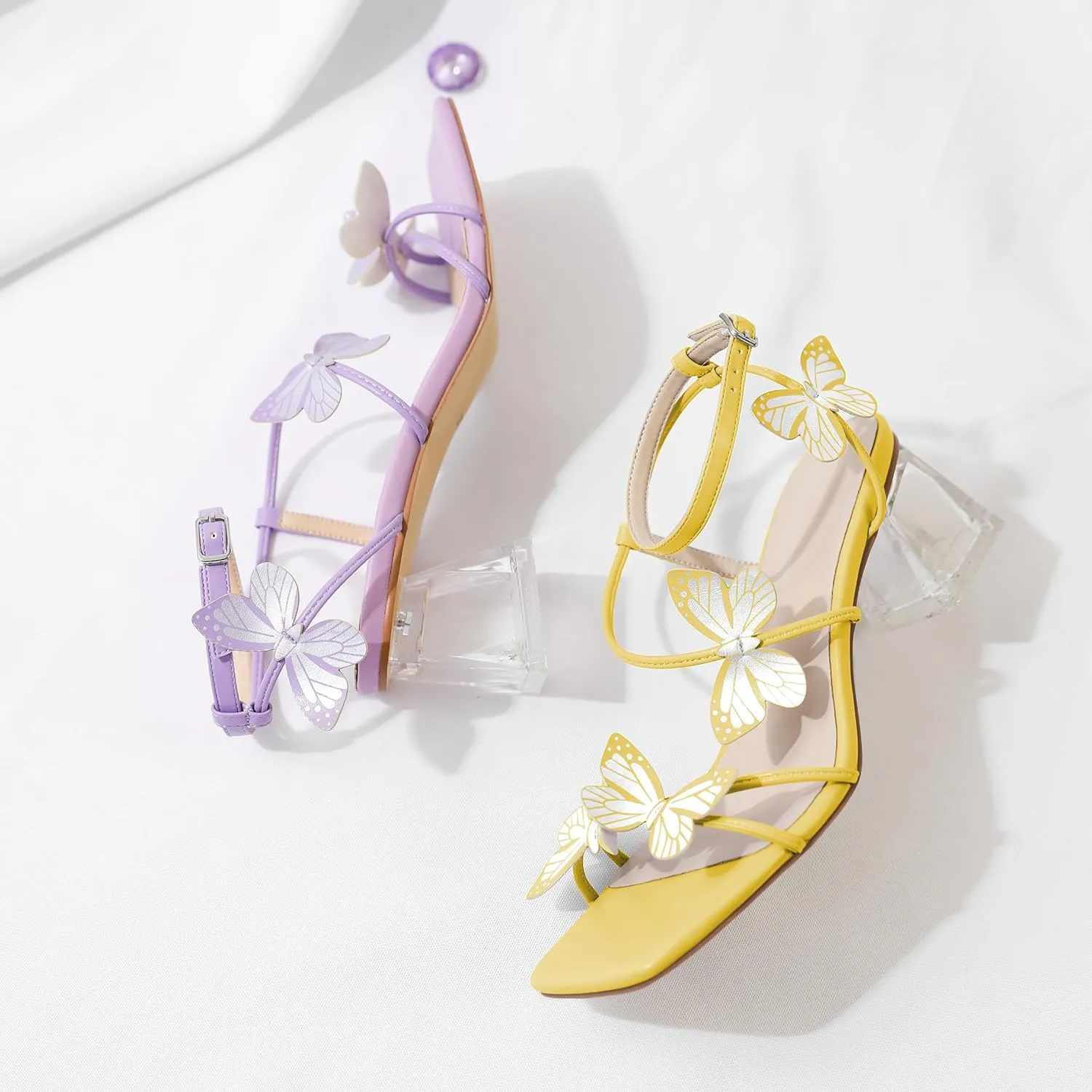Zamikoo Women's Heeled Sandals Square Open Toe Ankle Strap Block Heels Strappy Clear Heels Chunky Low Heels