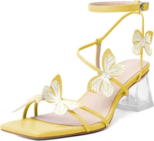 Zamikoo Women's Heeled Sandals Square Open Toe Ankle Strap Block Heels Strappy Clear Heels Chunky Low Heels
