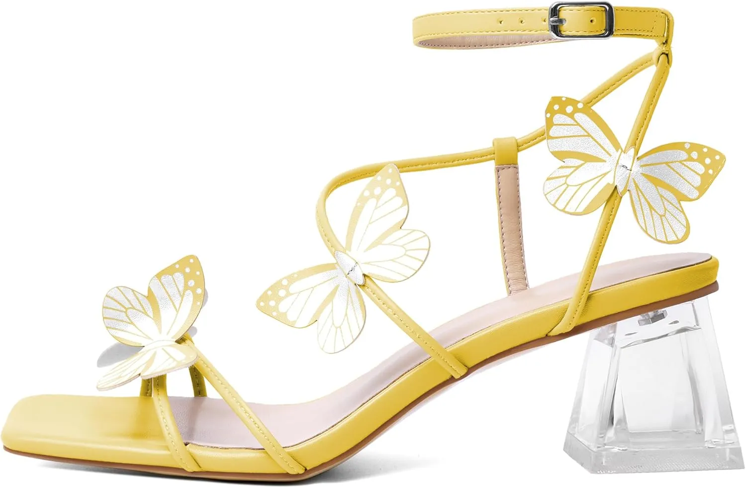 Zamikoo Women's Heeled Sandals Square Open Toe Ankle Strap Block Heels Strappy Clear Heels Chunky Low Heels