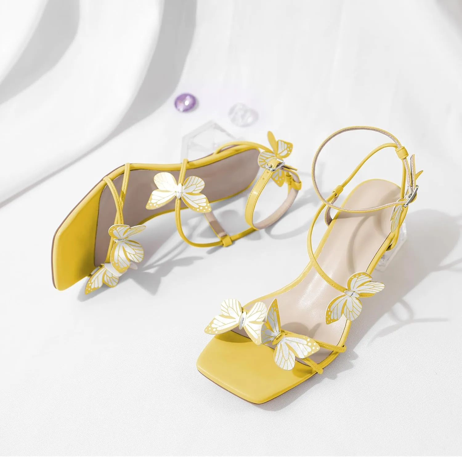 Zamikoo Women's Heeled Sandals Square Open Toe Ankle Strap Block Heels Strappy Clear Heels Chunky Low Heels