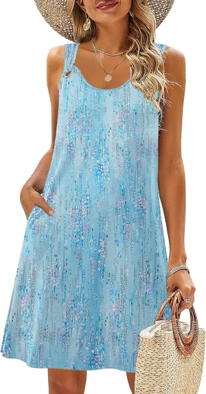 Zeagoo Summer Dresses for Women Boho Beach Dress Sleeveless Sundresses with Pockets Casual Loose Tank Tshirt Sun Dress