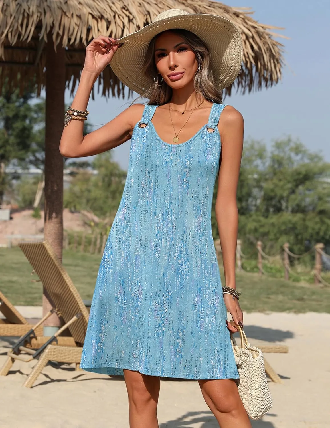 Zeagoo Summer Dresses for Women Boho Beach Dress Sleeveless Sundresses with Pockets Casual Loose Tank Tshirt Sun Dress