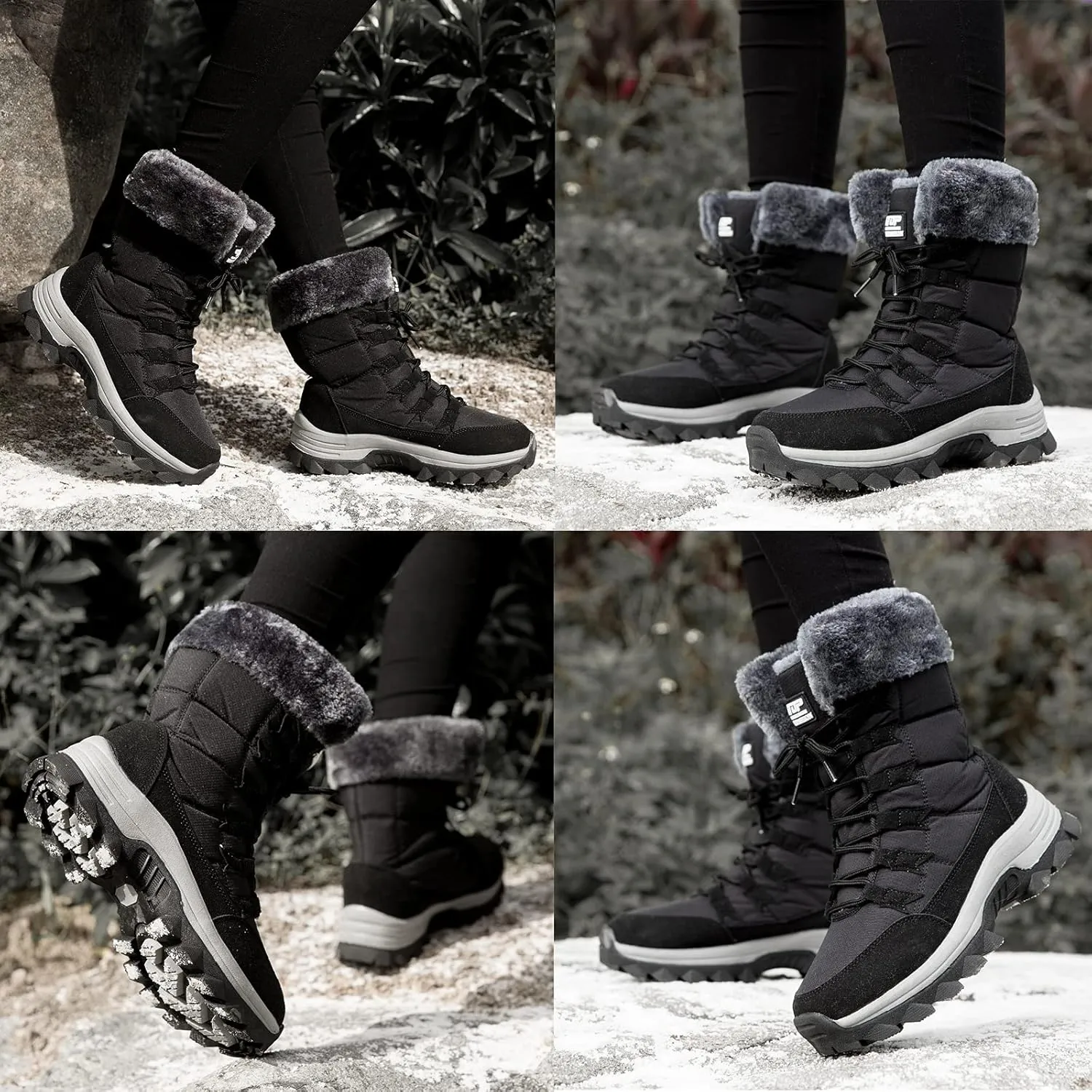 ziitop Womens Winter Snow Boots Waterproof Fur Lined Warm Winter Boots for Women Lace up Mid Calf Outdoor Anti-Slip Shoes for Walking