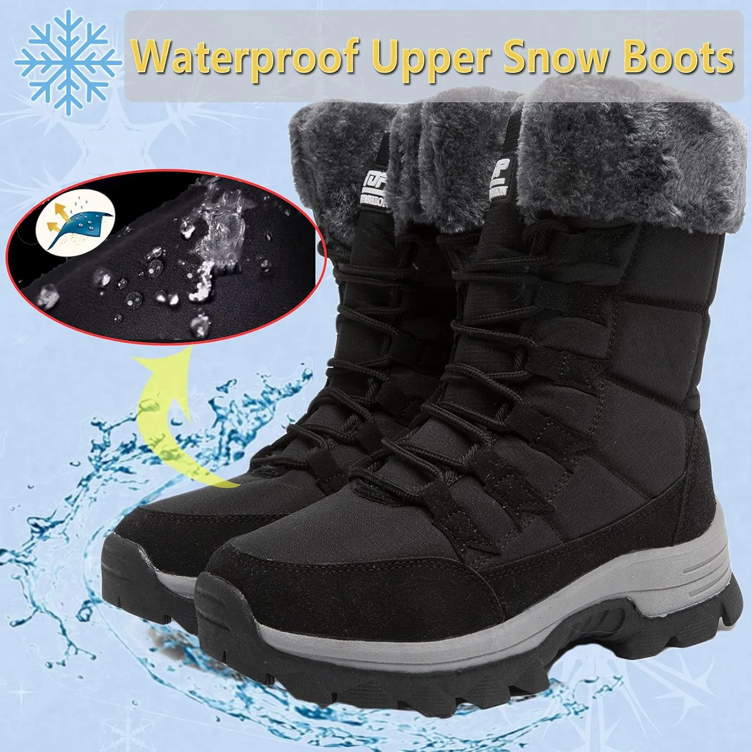 ziitop Womens Winter Snow Boots Waterproof Fur Lined Warm Winter Boots for Women Lace up Mid Calf Outdoor Anti-Slip Shoes for Walking