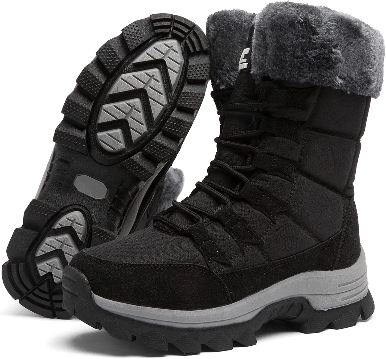 ziitop Womens Winter Snow Boots Waterproof Fur Lined Warm Winter Boots for Women Lace up Mid Calf Outdoor Anti-Slip Shoes for Walking