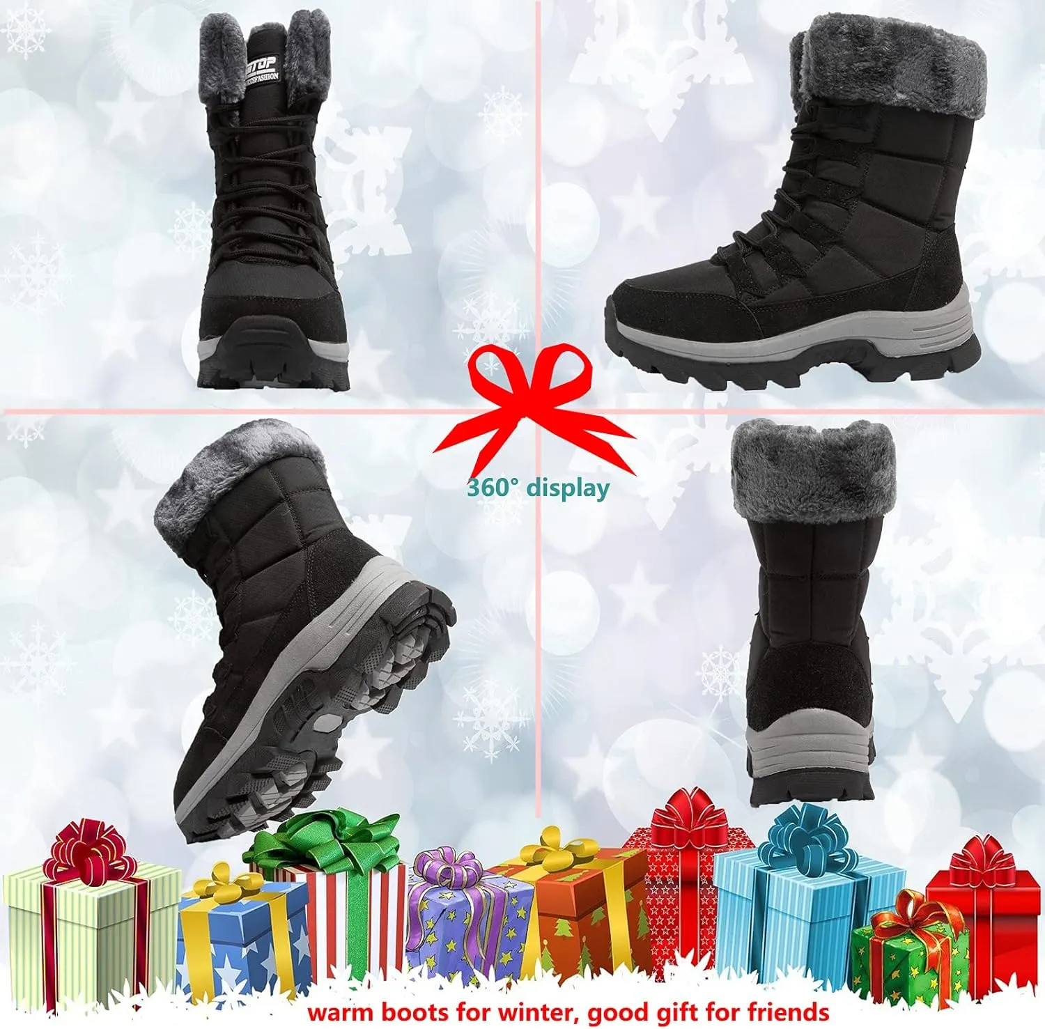 ziitop Womens Winter Snow Boots Waterproof Fur Lined Warm Winter Boots for Women Lace up Mid Calf Outdoor Anti-Slip Shoes for Walking