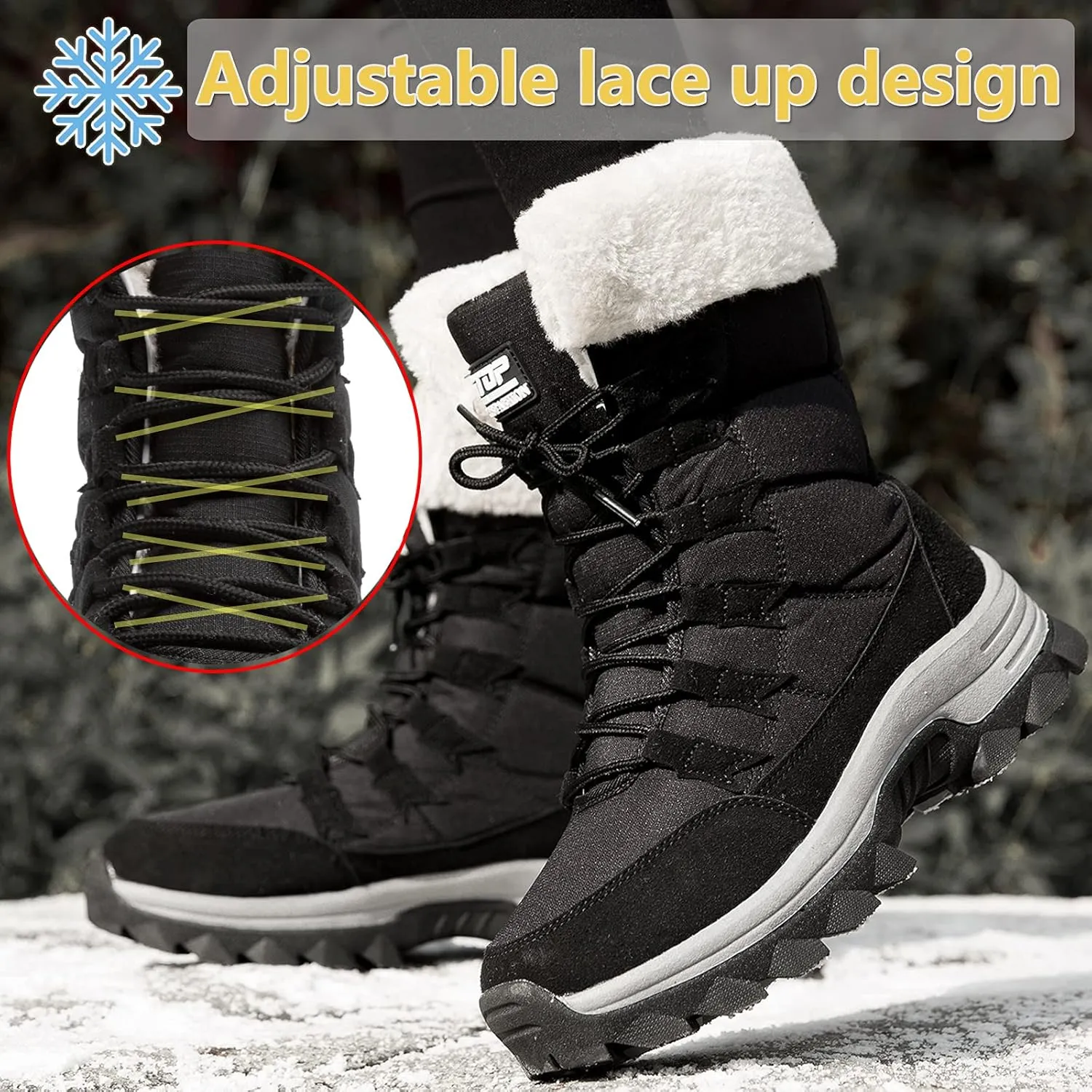 ziitop Womens Winter Snow Boots Waterproof Fur Lined Warm Winter Boots for Women Lace up Mid Calf Outdoor Anti-Slip Shoes for Walking