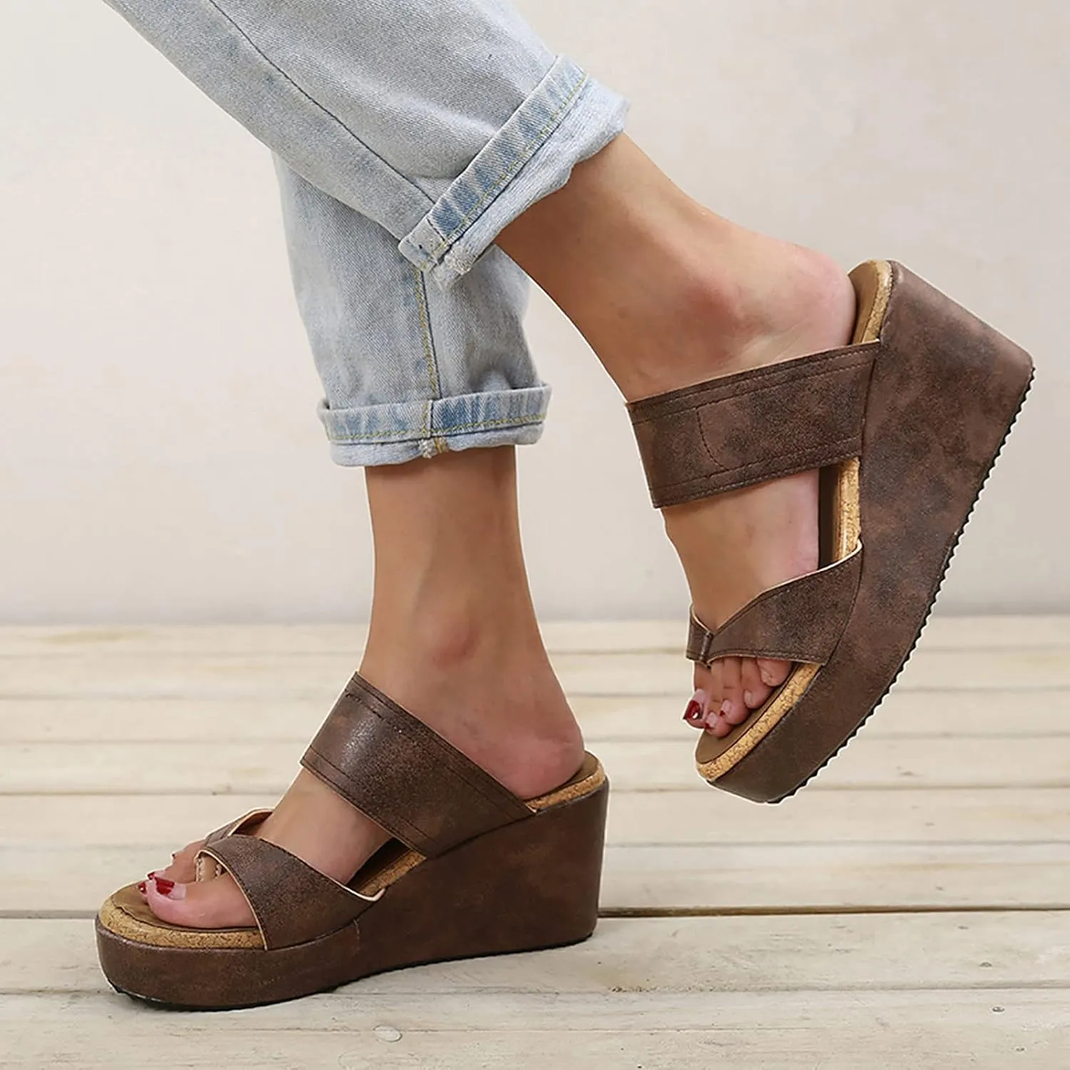 ZKXYFFS Wedge Sandals for Women 2023 Dressy Summer Peep Toe Platform Sandals Women's Thick Slippers Espadrilles Sandals Flip Flops