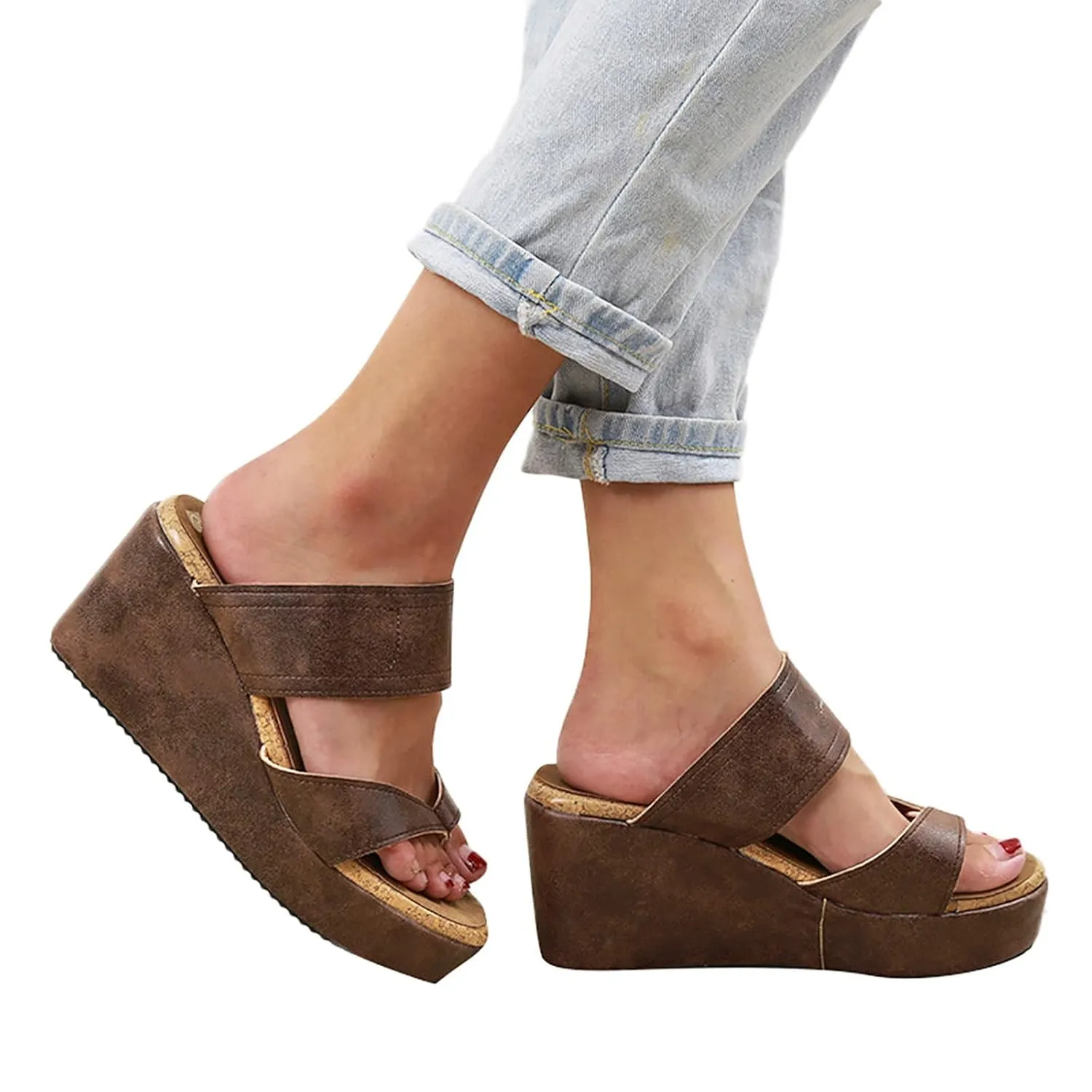 ZKXYFFS Wedge Sandals for Women 2023 Dressy Summer Peep Toe Platform Sandals Women's Thick Slippers Espadrilles Sandals Flip Flops