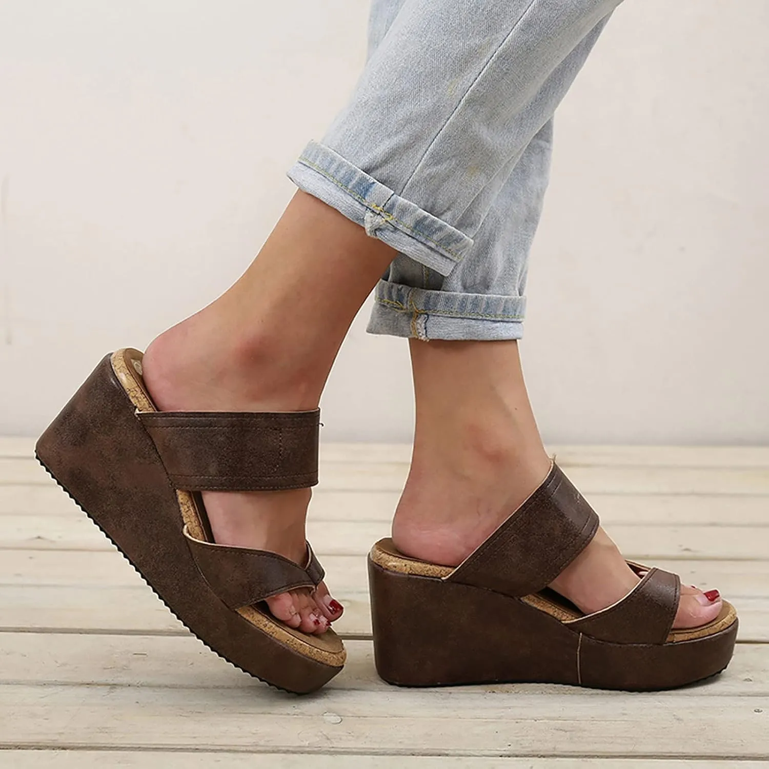 ZKXYFFS Wedge Sandals for Women 2023 Dressy Summer Peep Toe Platform Sandals Women's Thick Slippers Espadrilles Sandals Flip Flops