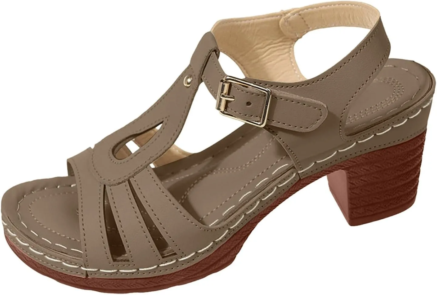 ZSpzx Summer Sandals For Women 2025,Women's Chunky Block Mid Heels Low Slip On Womens Ankle Straps Open Toe Hollow Out Comfortable Platform Sandal Heel Adjustable Walking Shoes for Daily Wear