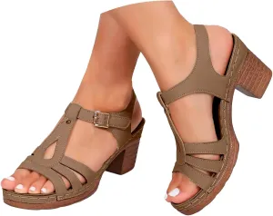 ZSpzx Summer Sandals For Women 2025,Women's Chunky Block Mid Heels Low Slip On Womens Ankle Straps Open Toe Hollow Out Comfortable Platform Sandal Heel Adjustable Walking Shoes for Daily Wear