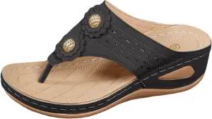 ZSpzx Women's Orthotic Cushion Flip Flops Recovery Walking Sandals for Women Arch Support Wedge Thong T-Strap Casual Flat Slippers Slide Comfortable Flowers Slip on Plantar Fasciitis Beach Shoes