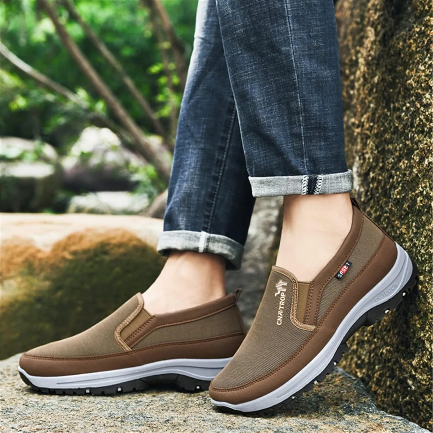Ztigerz Men's Breathable Mesh Canvas Orthopedic Travel Plimsolls Slip-On Loafers,Comfort Non Slip Outdoor Flats Sneakers Walking Hiking Driving Casual Boat Shoes