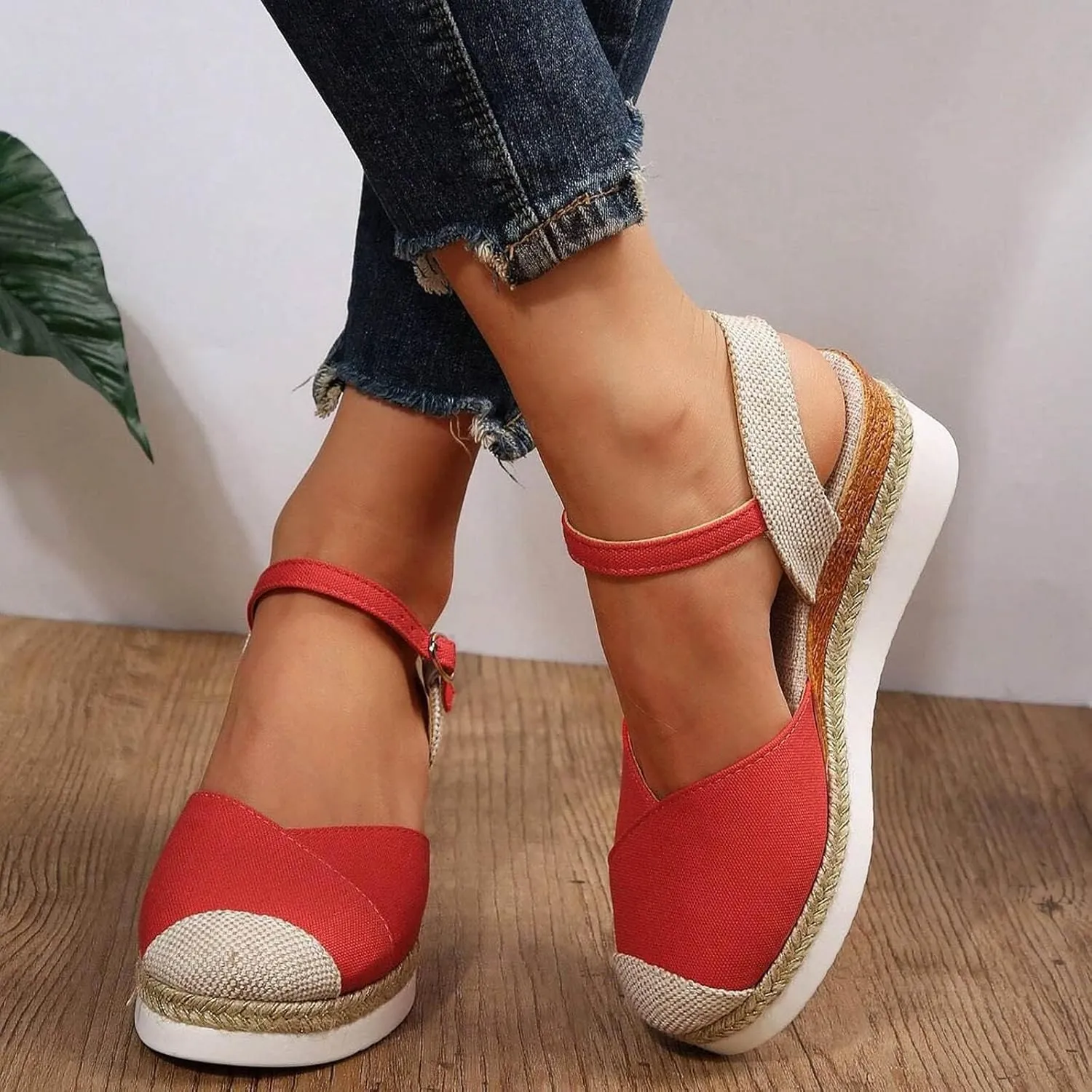 ZWRXW Closed Toe Sandals Women Arch Support Orthopedic Platform Wedge Sandals Buckle Ankle Strap Walking Sandal Boho Elegant Dressy Summer Shoes