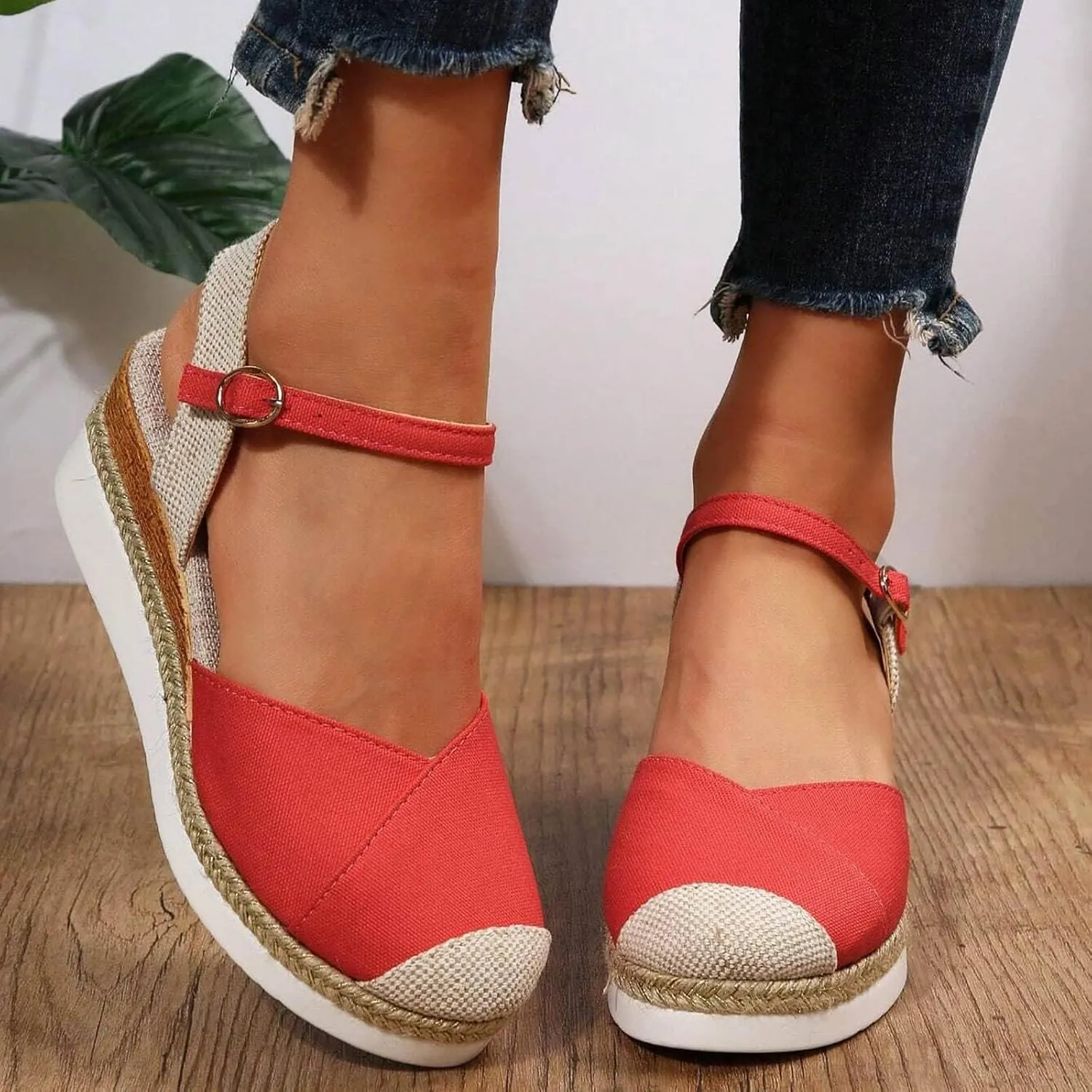 ZWRXW Closed Toe Sandals Women Arch Support Orthopedic Platform Wedge Sandals Buckle Ankle Strap Walking Sandal Boho Elegant Dressy Summer Shoes