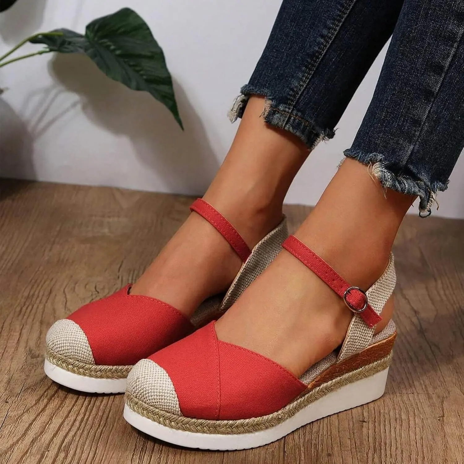 ZWRXW Closed Toe Sandals Women Arch Support Orthopedic Platform Wedge Sandals Buckle Ankle Strap Walking Sandal Boho Elegant Dressy Summer Shoes
