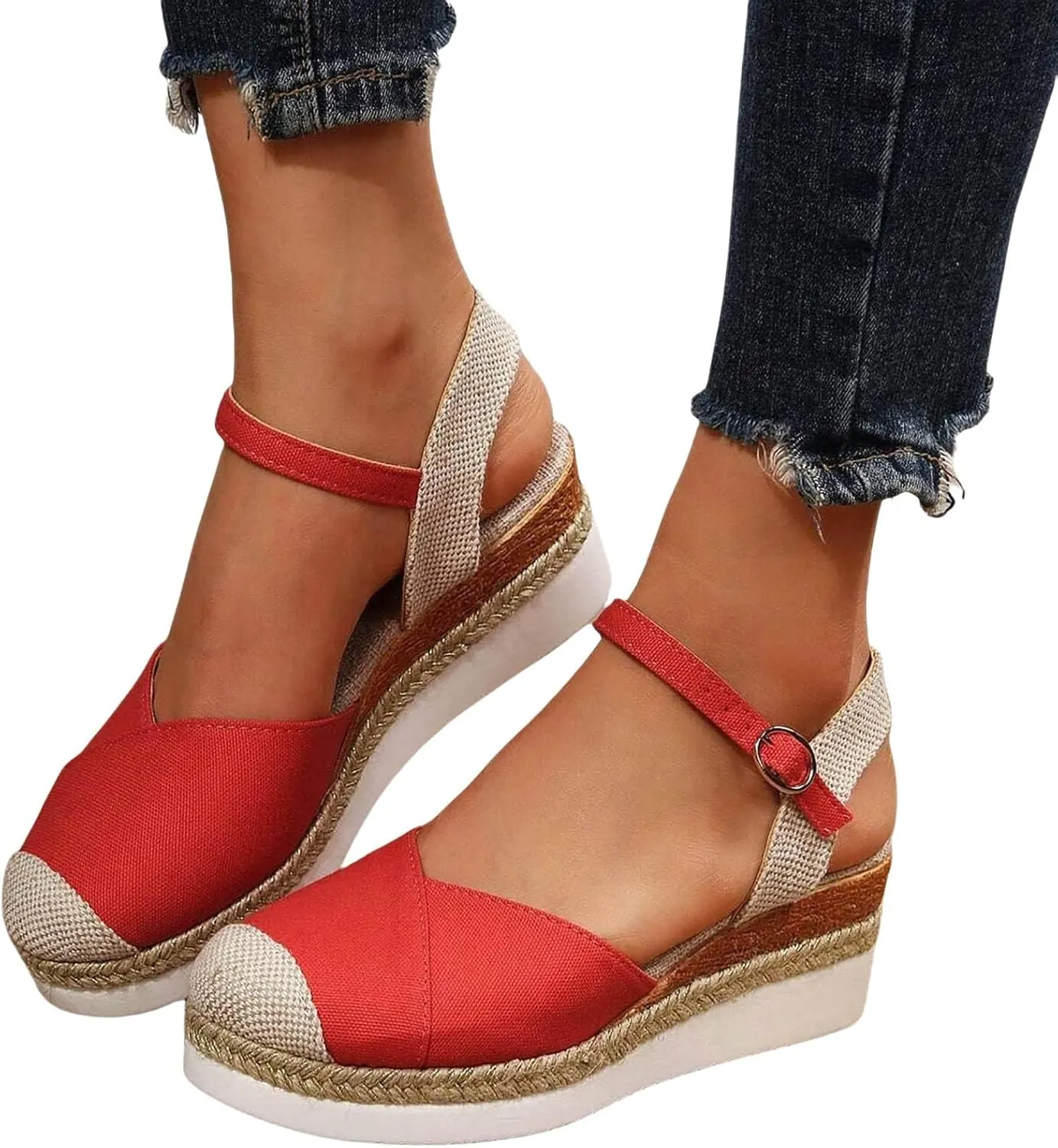 ZWRXW Closed Toe Sandals Women Arch Support Orthopedic Platform Wedge Sandals Buckle Ankle Strap Walking Sandal Boho Elegant Dressy Summer Shoes