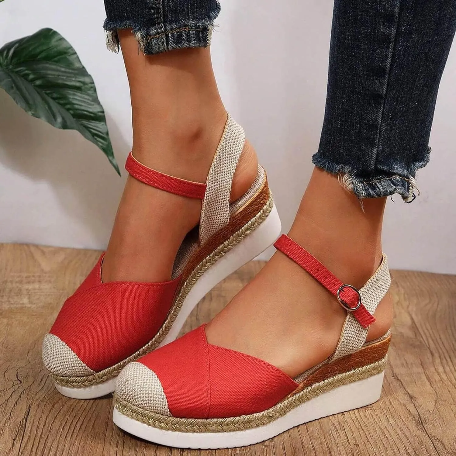 ZWRXW Closed Toe Sandals Women Arch Support Orthopedic Platform Wedge Sandals Buckle Ankle Strap Walking Sandal Boho Elegant Dressy Summer Shoes