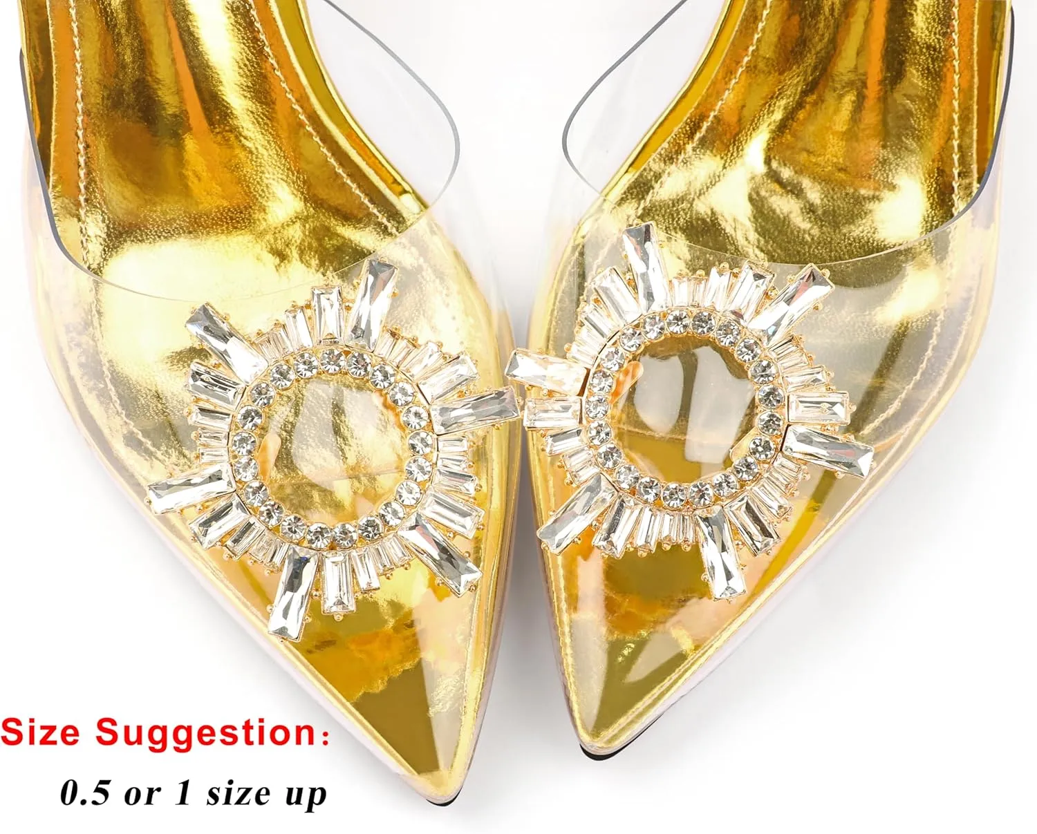 Zzheels Women's High Heel Crystal Slingback Pumps Pointed Toe Strappy Sandals for Party Dating