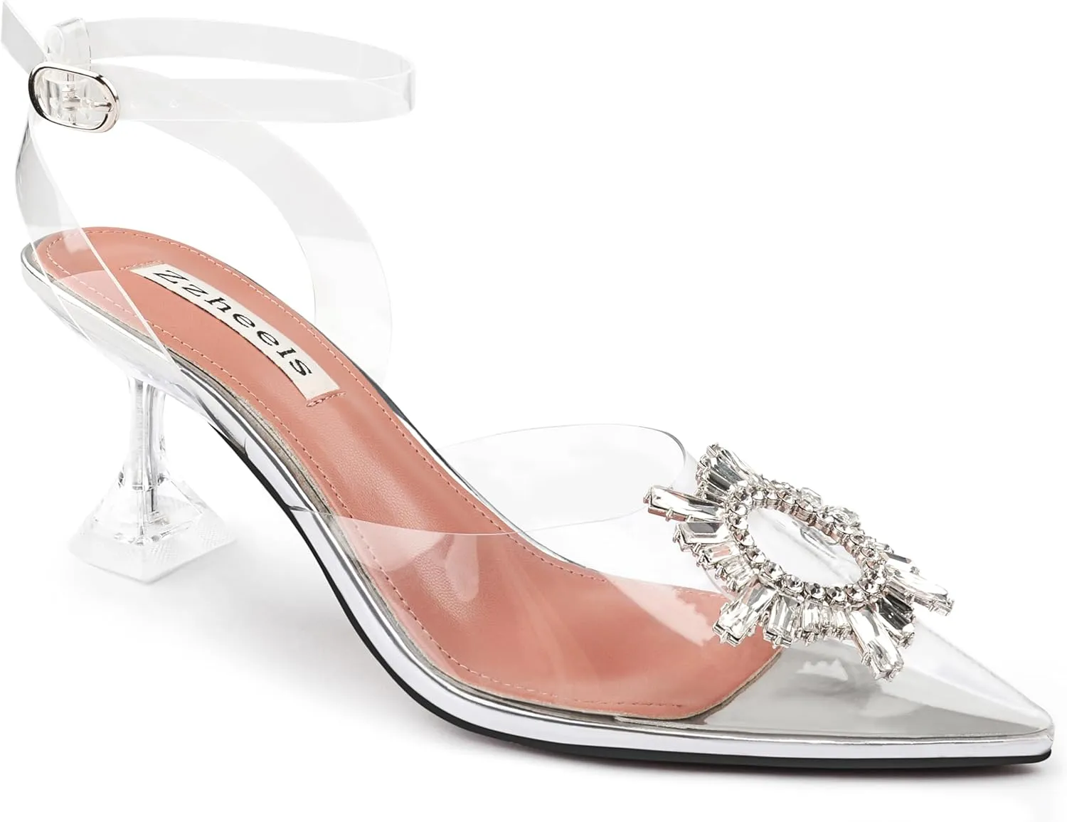 Zzheels Women's High Heel Crystal Slingback Pumps Pointed Toe Strappy Sandals for Party Dating