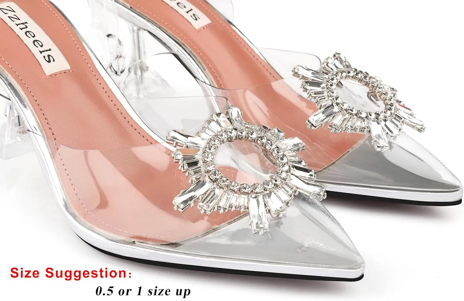 Zzheels Women's High Heel Crystal Slingback Pumps Pointed Toe Strappy Sandals for Party Dating