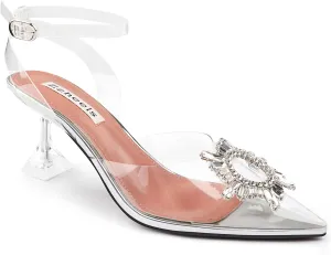 Zzheels Women's High Heel Crystal Slingback Pumps Pointed Toe Strappy Sandals for Party Dating