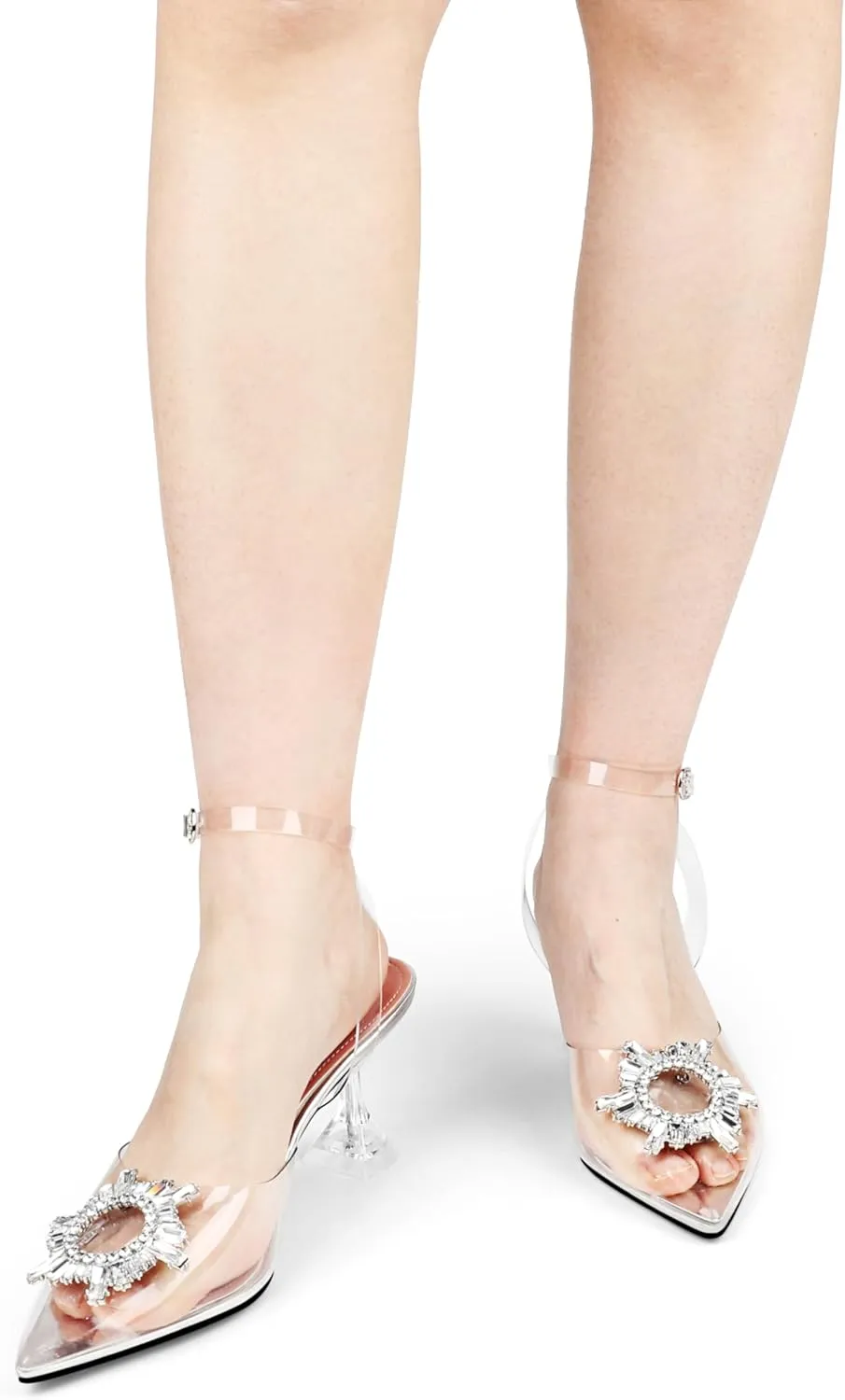 Zzheels Women's High Heel Crystal Slingback Pumps Pointed Toe Strappy Sandals for Party Dating